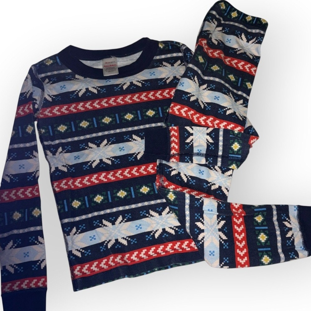 Hanna Andersson Pajama Set 6-7 Blue Excellent Fair Isle Snowflake Organic Cotton